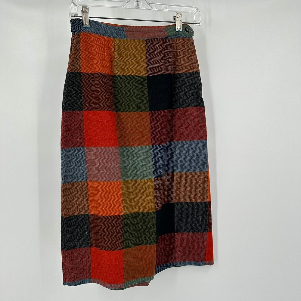 Womens Cottagecore Wool Patchwork Plaid Midi Skir… - image 1